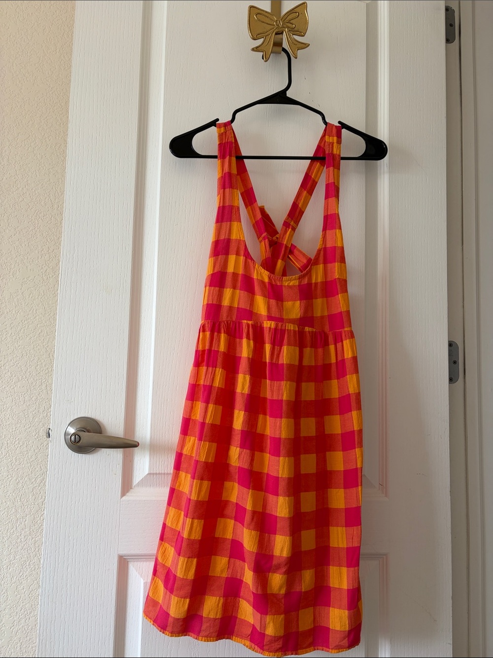 Anthropologie Pink and Orange Check Midi Dress